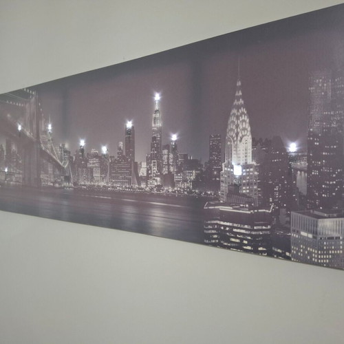 Fabric wall art with purple grey shades and LED lights