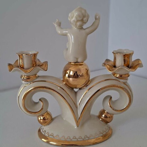 Bavaria Gerold & Co Tettau porcelain set with 2 candlesticks, 2 wall lamps and 2 decorations like new