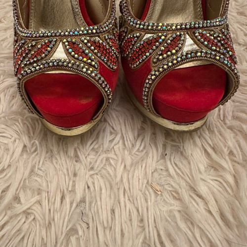 Red high heels with rhinestones like new, size 39