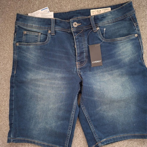 Men's elastic denim bermuda shorts new, slim fit, size L, blue