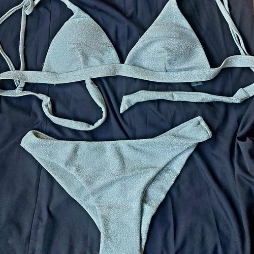 Decoro Shimmering Lurex Triangle Bikini Set mint silver-blue like new