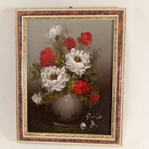Authentic oil painting 19x15 cm like new with vase and flowers