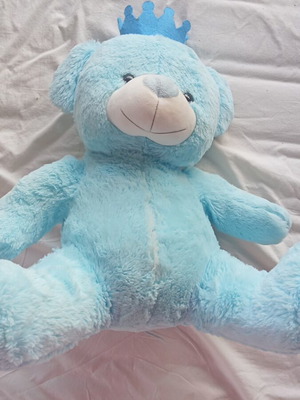 Large Blue Plush Teddy Bear with Crown like new