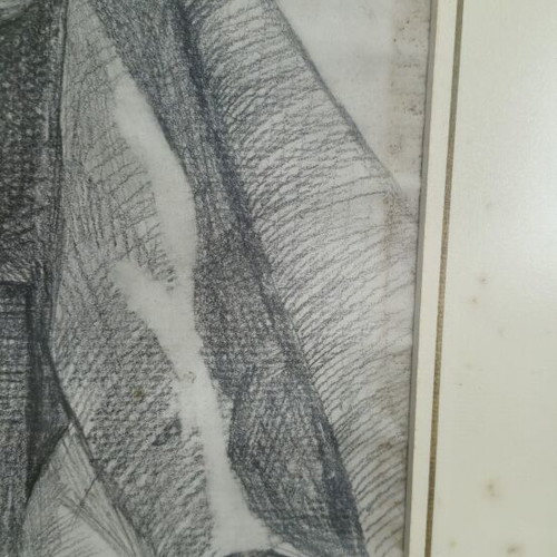 Hand Drawn Vintage Pencil Drawing Signed, Wooden Framed Art Used