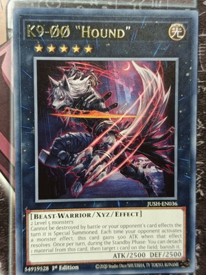 K9-ØØ "Hound" Yu-Gi-Oh! card like new