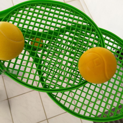 Plastic tennis rackets soft ball set of 2, like new, Italian origin