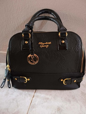 Elizabeth George handbag new, black with embossed floral texture