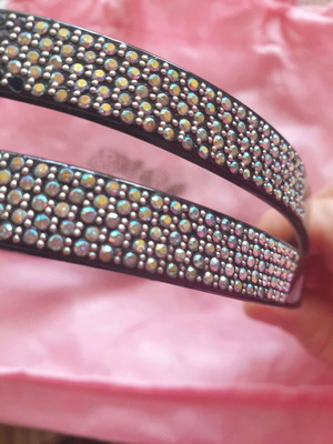 Bakelite headband new, double, black with multicolored stones
