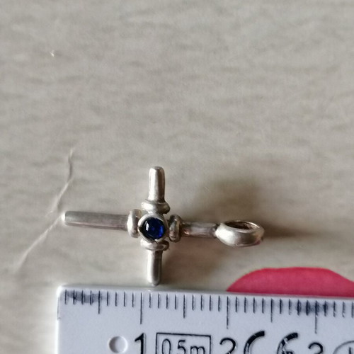 Silver 925 Cross with Blue Zircon New
