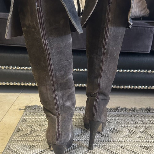 Leather suede boots over the knee size 38 like new, brown and blue