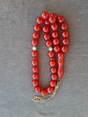 Κομπολόι μεταχειρισμένο από vintage Faturan Cherry με ασημένια φούντα