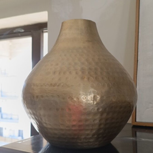Σφυρήλατο βάζο αλουμινίου ματ χρυσό 26x26cm καινούργιο