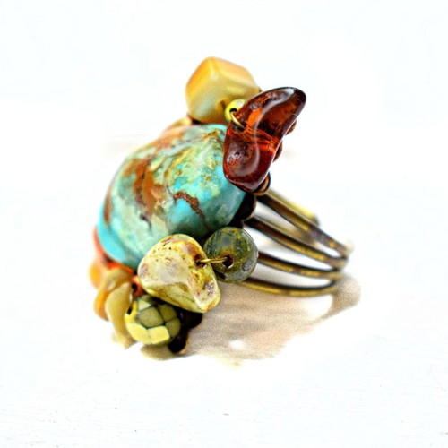 Copper ring large adjustable with turquoise stone used