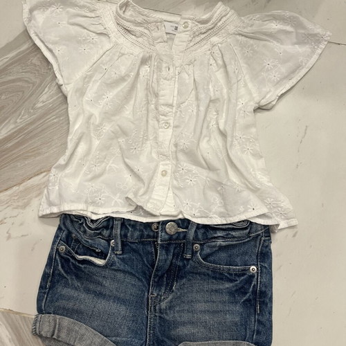 Zara embroidered shirt and H&M denim shorts like new 12-18m