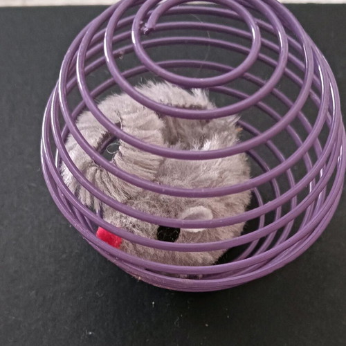 Cat toy purple metal ball with plush mouse like new