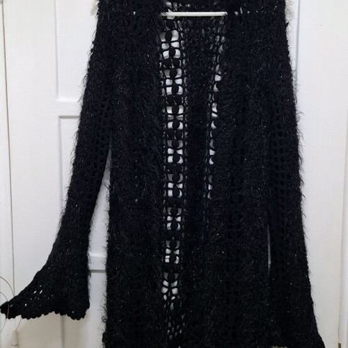 Knitted cardigan with hood and buttons size M like new, black