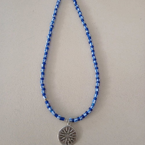 Blue Sun necklace with rokai round beads and gold-plated elements new