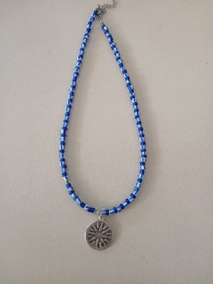 Blue Sun necklace with rokai round beads and gold-plated elements new