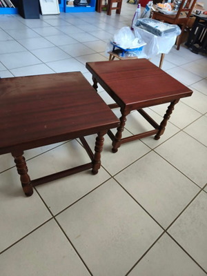 Vintage mahogany side tables pair English Colonial style used