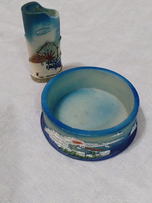 Ashtray and lighter case set like new with island landscapes handmade