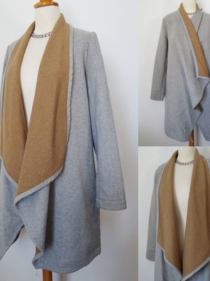 Coat impressive grey and camel, asymmetric, like new NoS