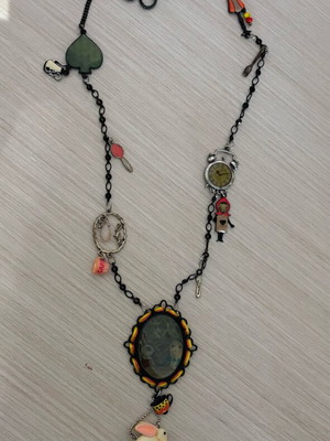 Handmade Alice in Wonderland necklace like new with charms