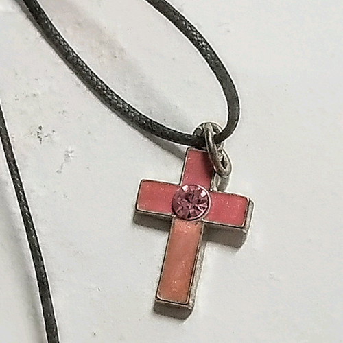 Pink cross used with crystal and adjustable cord