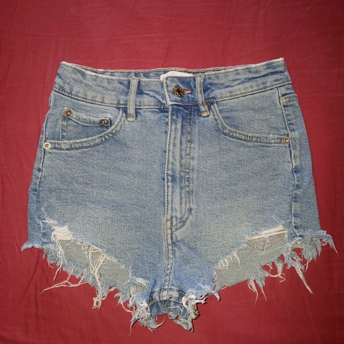 Zara Join Life Distressed Cut-Off Shorts Size 32 Used, Blue