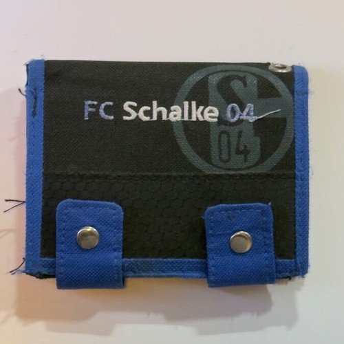 Schalke wallet used, black and blue with multiple slots