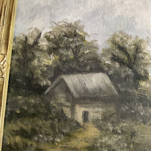 Oil painting landscape with house new, framed