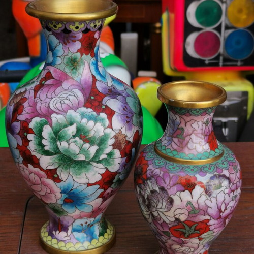 Cloisonne vases vintage used with minor wear marks