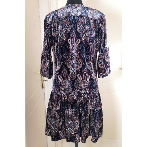 Velvet dress Iconology like new, 3/4 sleeve, blue purple multicolor
