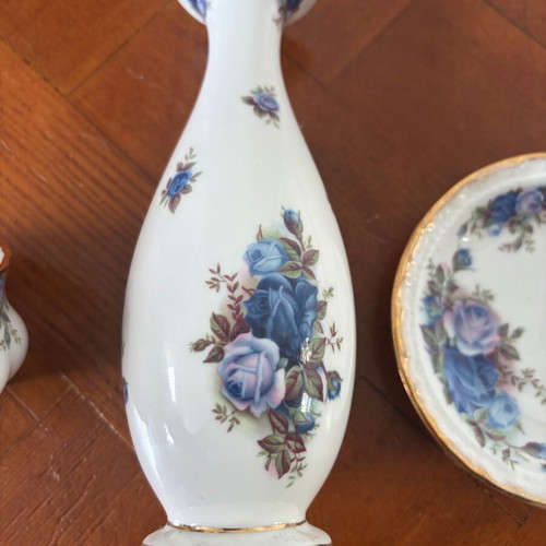 Royal Albert Moonlight Rose in like new condition, vase 18 cm, plate 12 cm, bowl 9 cm