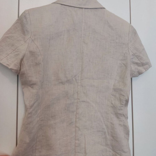 Jacket 100% linen vintage beige short sleeve, size Small like new