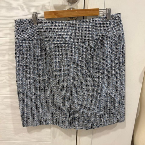 Ann Taylor Loft Tweed Skirt Blue White Lined Bow Rear Split Size 14