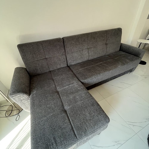Corner sofa bed used with storage, dark gray, 264x140 cm