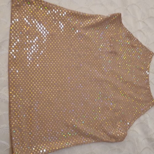 Blouse used, beige and gold with chain neck detail