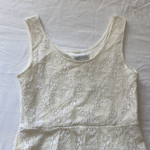 Cream dress with lace and inner lining, used, size L 40 12