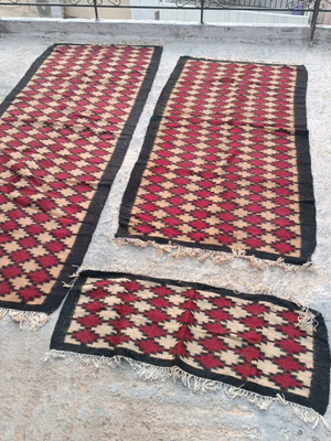 Set of 3 wool woven rugs like new on loom