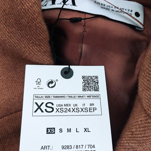 Zara camel long coat 48% wool new, size XS