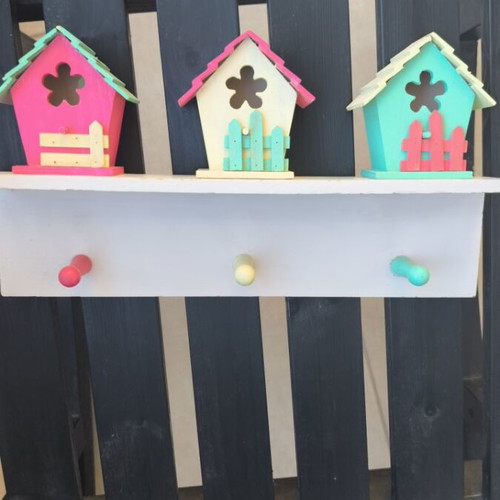 Handmade colorful wooden coat rack like new