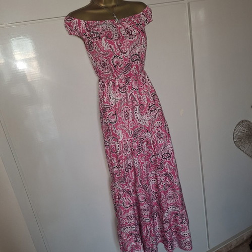 Shein Paisley Pink Maxi Summer Off Shoulder Dress, size M