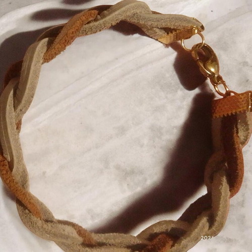 Handmade double braided leather bracelet brown