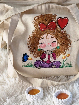 Tote bag ώμου άσπρη με χειροποίητη ζωγραφιά καινούργια