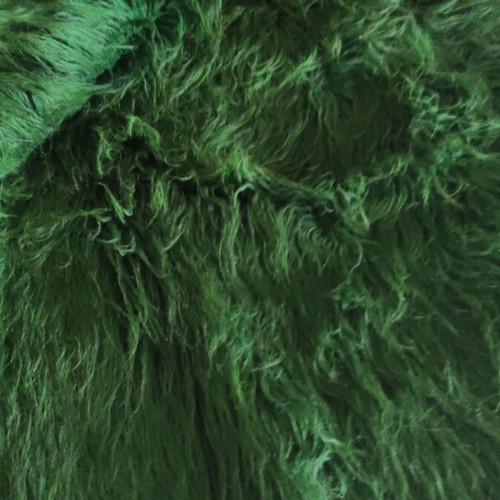 Wool flokati rug like new, dark green with discoloration