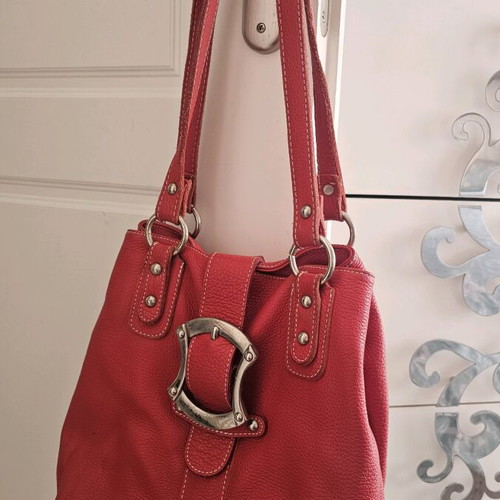Leather shoulder bag used, red