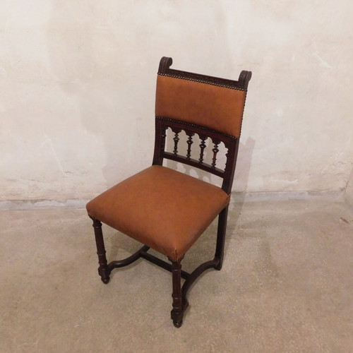 Carved chair with leather seat like new, French made