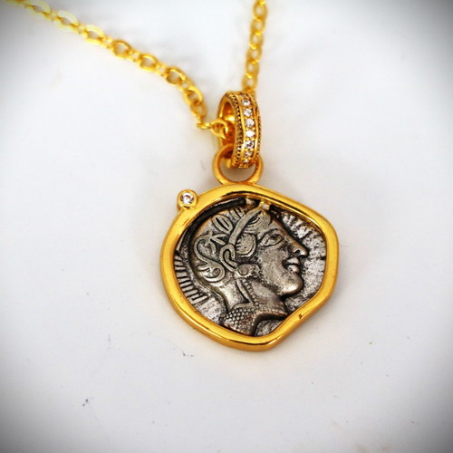 Tetradrachm Athena Owl New Silver Replica Pendant with Chain