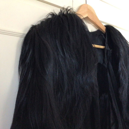 Vintage chimpanzee fur cape with satin lining and velvet ribbons