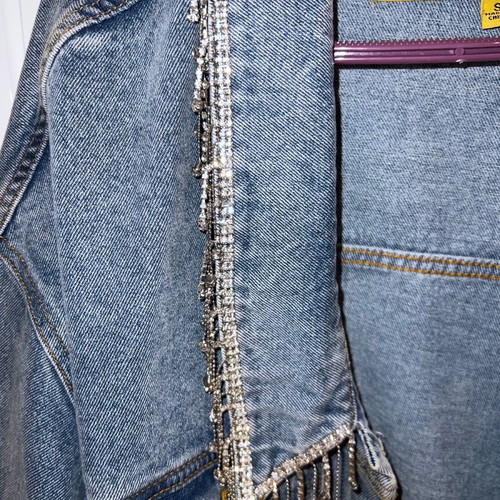 Denim jacket with rhinestones new, Signature 8, size small, blue